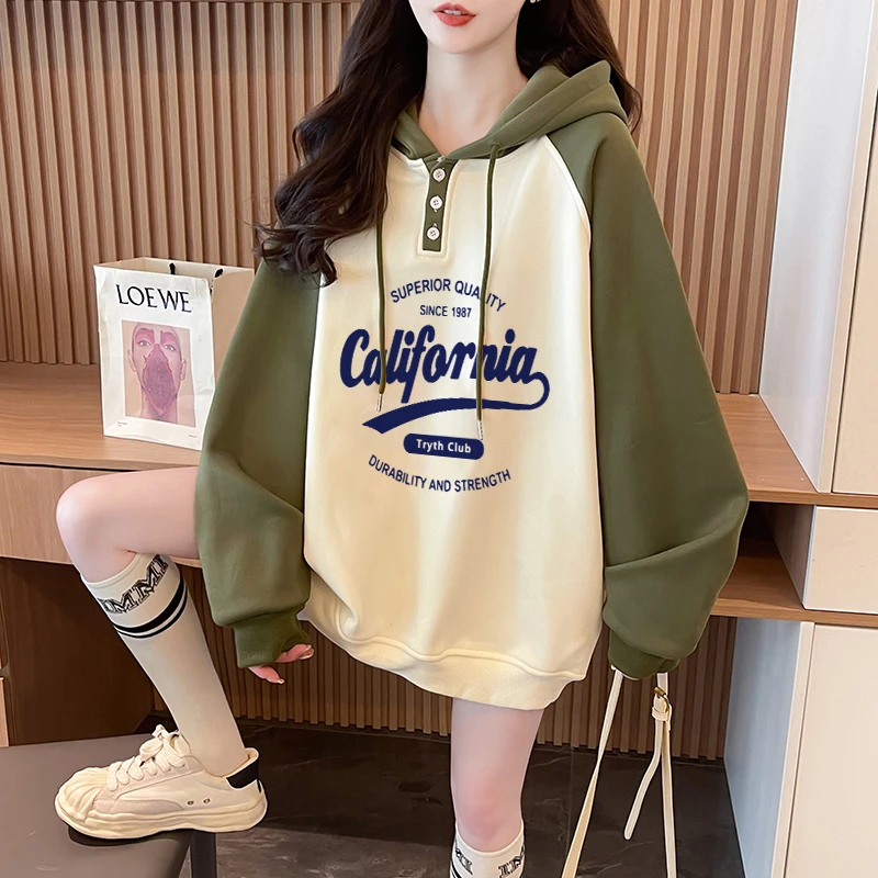 2025小个子春秋季连帽卫衣女大童新款初高中生字母洋气设计感上衣