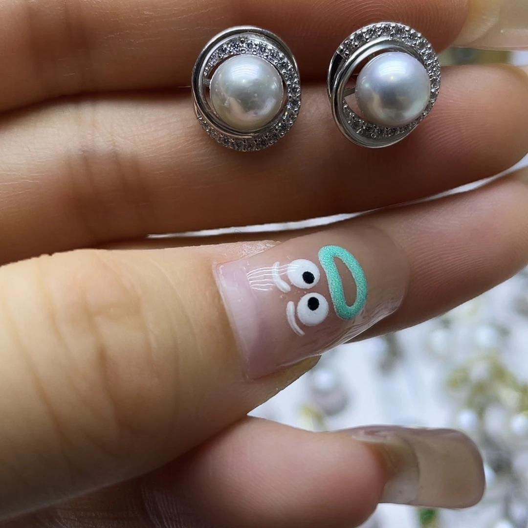 银S925镶嵌海水珍珠耳饰