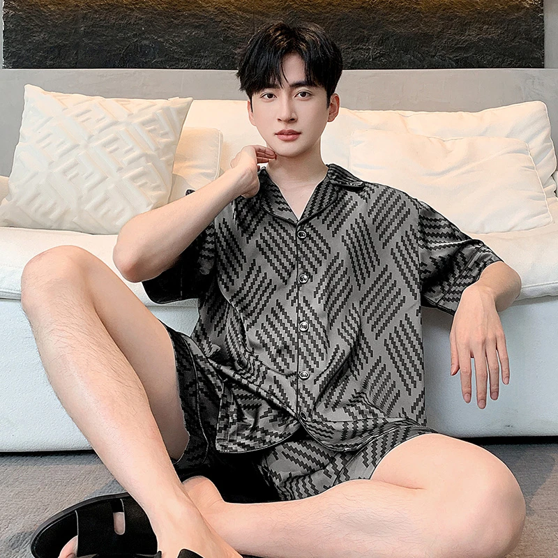 睡衣男夏季冰丝短袖高级感男款爆款2025新款高档可外穿家居服套装