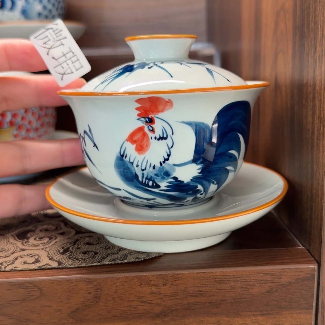 釉下手绘茶具微瑕