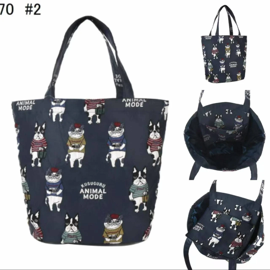 M603 日本Kusuguru提花猫咪法斗手提露西保罗藏蓝8164-2