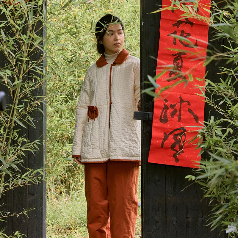朵朵可可睡衣女琥珀流光中长款保暖福袋里外全棉夹棉袄家居服053