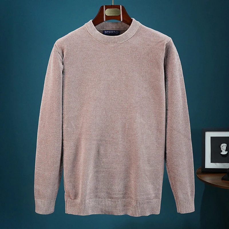 抗起球！外贸男装工厂剪标男士雪尼尔毛衣圆领打底针织衫套头毛衫