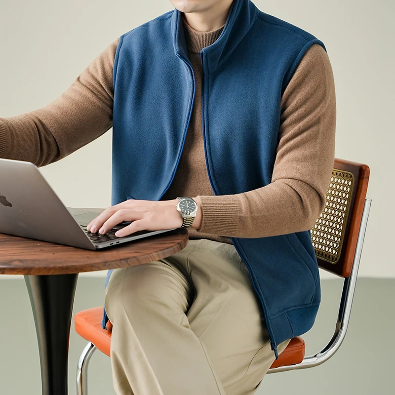 【阿拉善羊绒馆】纯色商务男士轻奢背心休闲透气翻领上班气质马甲