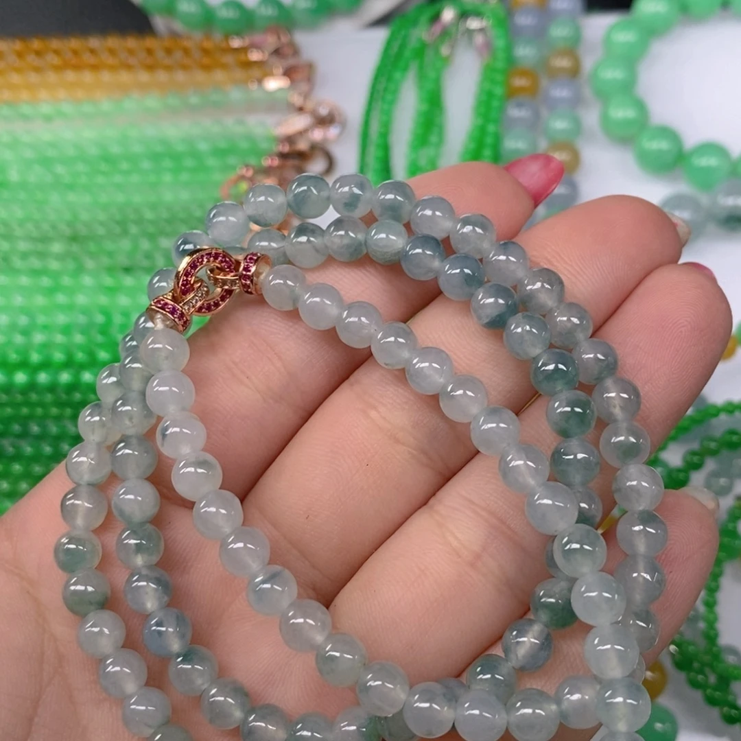 颈饰未镶嵌翡翠缅甸天然翡翠冰种飘花项链6