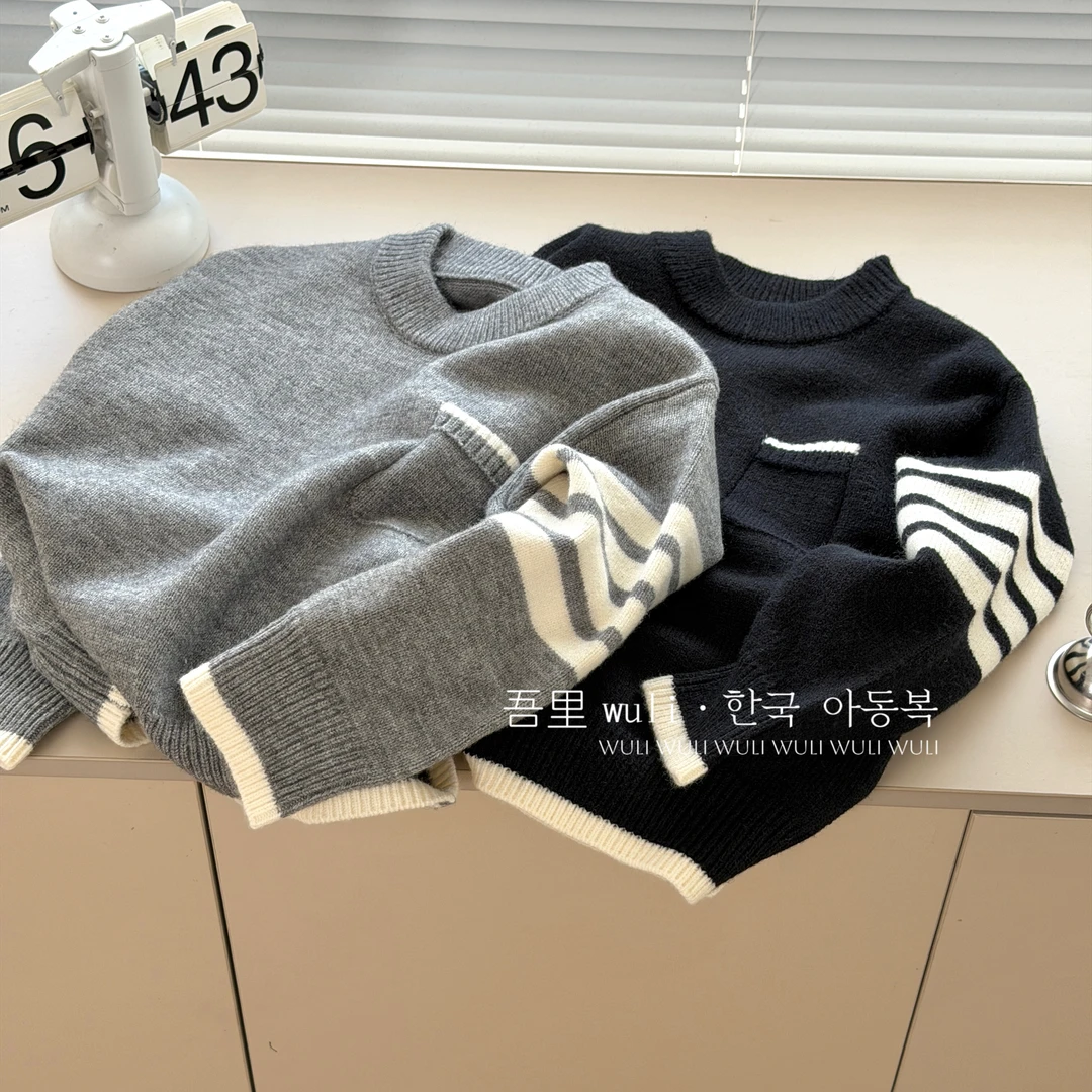 吾里Wuli韩国童装男童套头圆领毛衣冬季超好看的儿童毛针织上衣潮