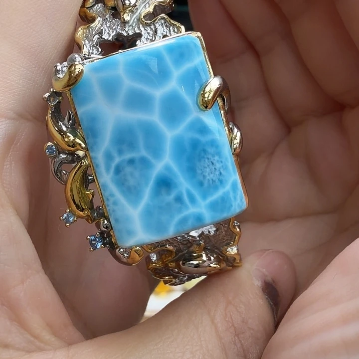 针钠钙石（海纹石）银S925镶嵌颈饰