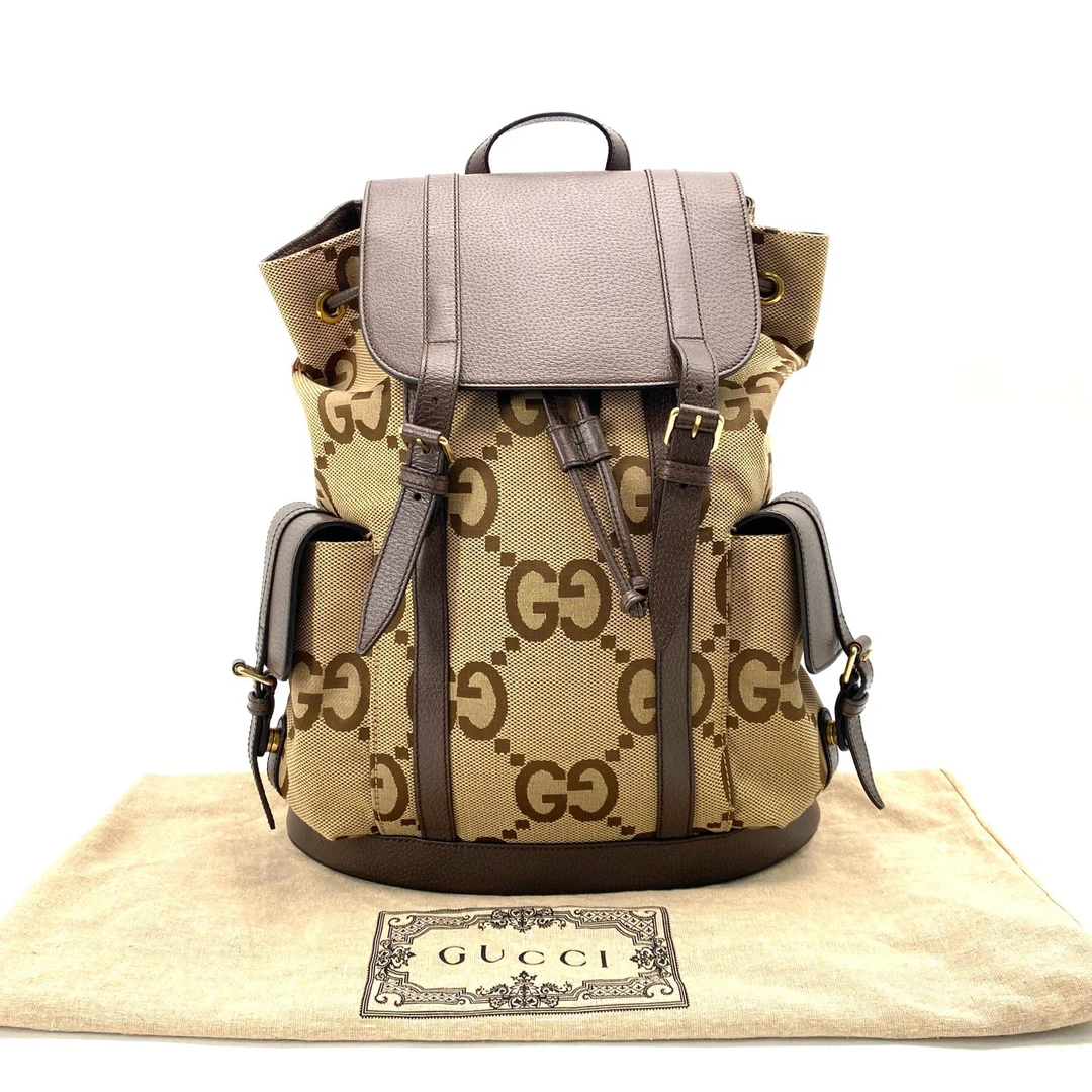 全新未使用 GUCCI/古驰 新款老花大logo帆布拼皮双肩包 尺寸30/42
