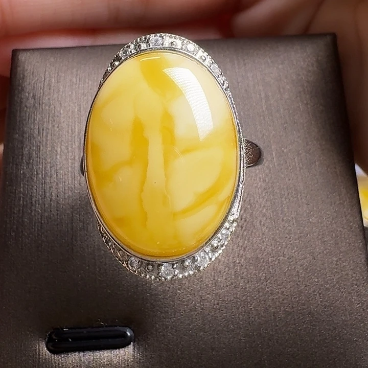 蜜蜡银S925镶嵌戒指戒指