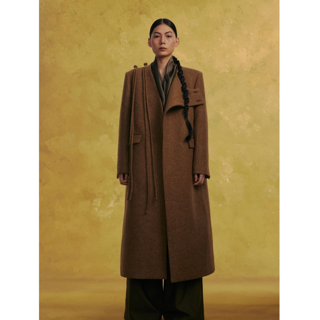 NOTAVOICE纳福双钮斜襟长大衣