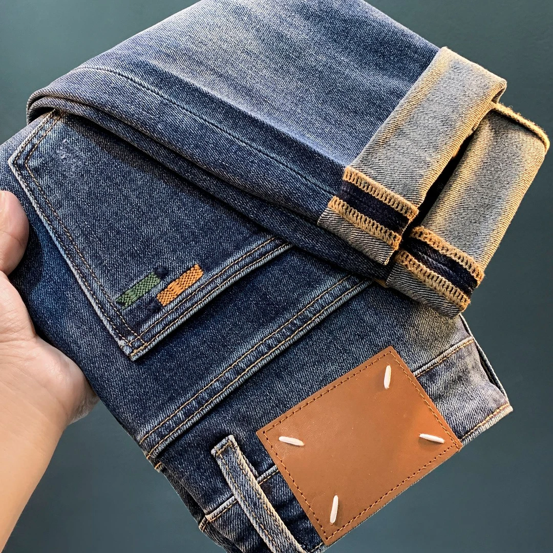 MERCUTON姆尔丘顿复古蓝色牛仔裤男秋季新款小脚长裤休闲男士裤子