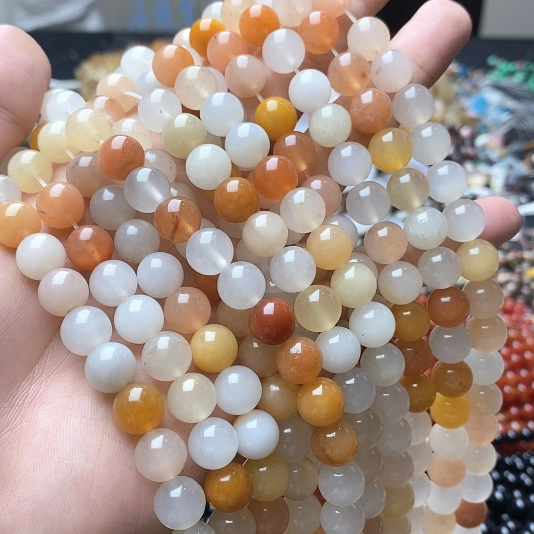 玛瑙/玉髓合金珠宝半成品一条天然10mm白体金丝玉圆珠
