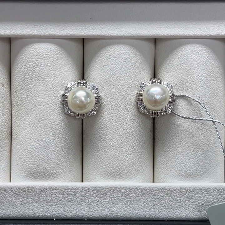 海水珍珠银S925镶嵌耳饰AK 7-8mm 11号