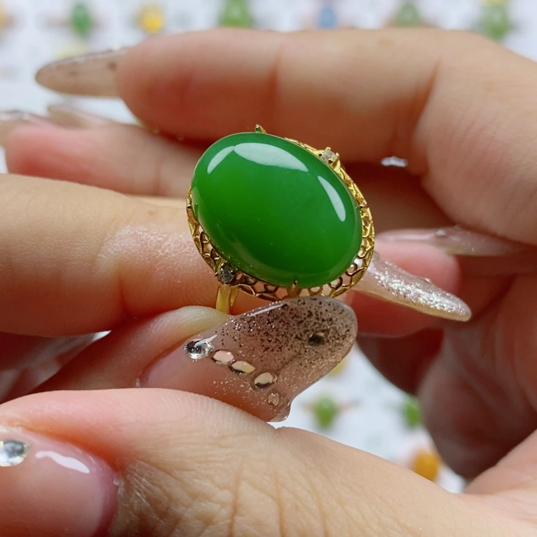 和田玉（碧玉）戒指银S925镶嵌