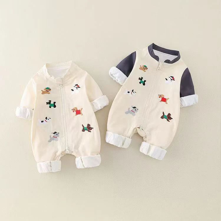 婴儿连体衣外出秋冬装男女宝宝衣服加绒卡通新生儿爬服秋冬装