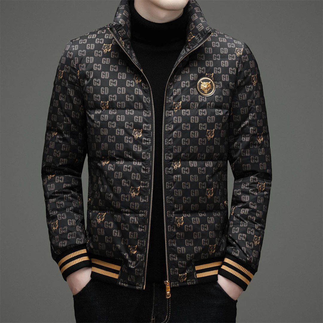 2026冬季新款男士潮流白鸭绒男装立领羽绒服时尚休闲印花保暖外套