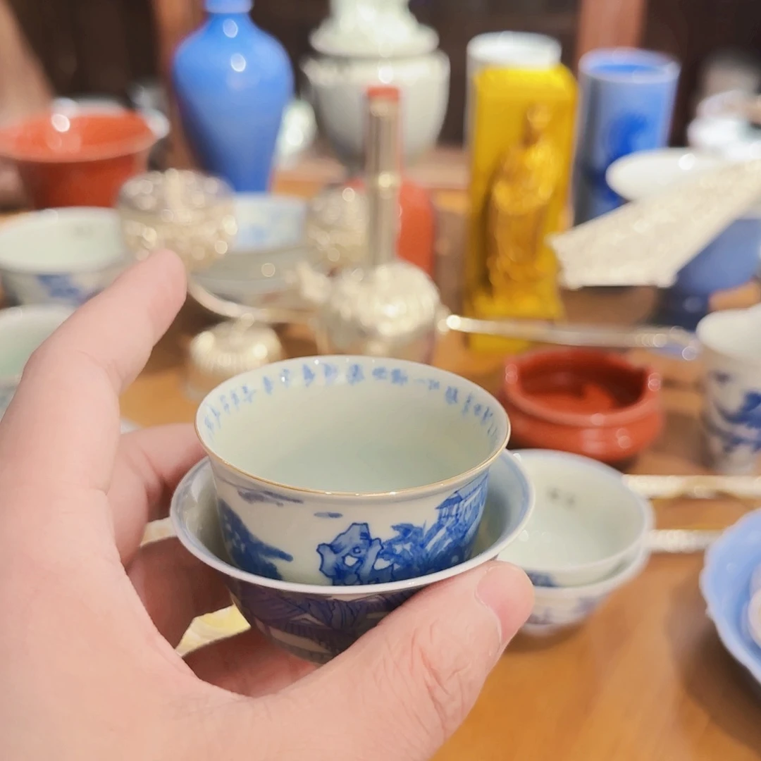 光***两只青花主人大杯
