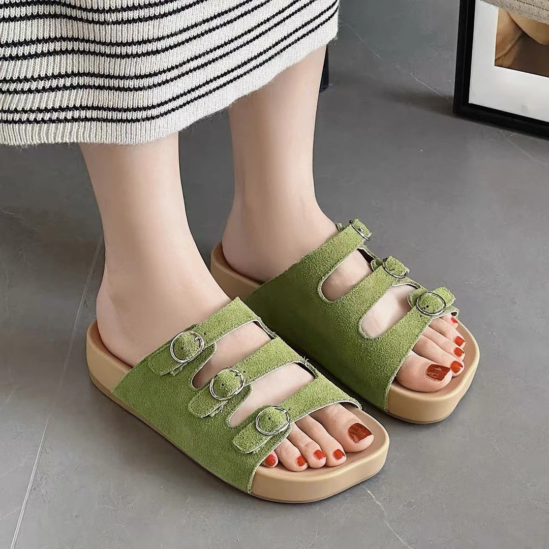 C7438  绿色  夏季时尚2025新款厚底露趾休闲女拖鞋