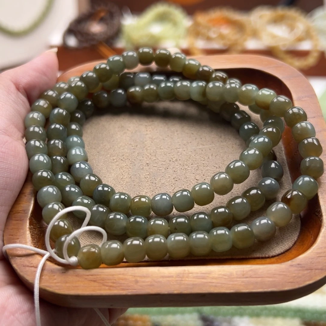 毛衣链未镶嵌和田玉珠串6*7mm