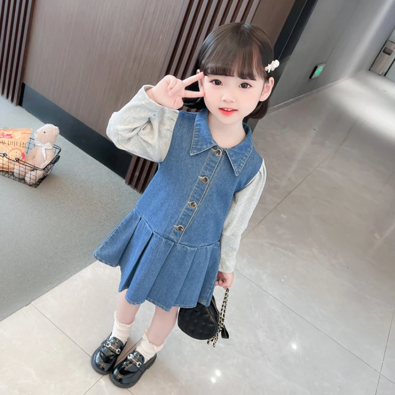 女童连衣裙春秋2025新款洋气秋装牛仔衬衫裙女孩秋季长袖裙子