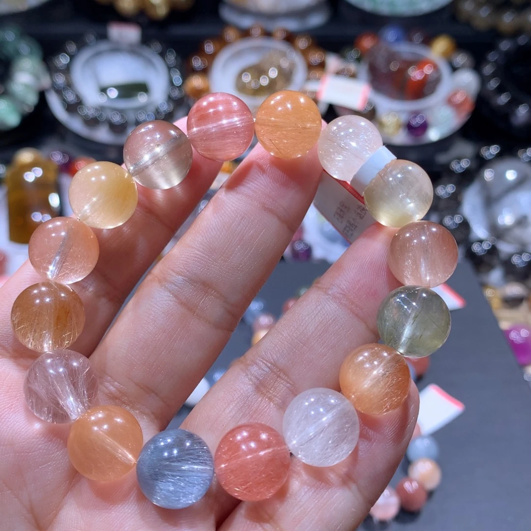 手链水晶未镶嵌彩兔毛12mm手磨单珠