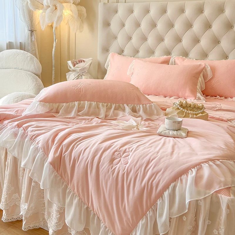 A类 2025新款海洋丝凉席三件套仙女风床裙款冰丝软凉席夏被空调席