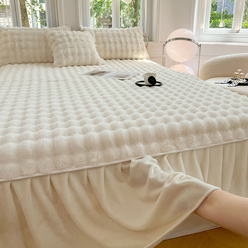 冬季加厚牛奶绒床裙单件2025新款纯色床单带裙边珊瑚绒防滑床笠罩
