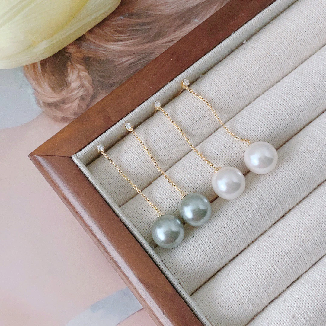 925银仿珍珠耳饰 日韩耳环仙女饰品施家珍珠耳坠铜镀14K真金925银