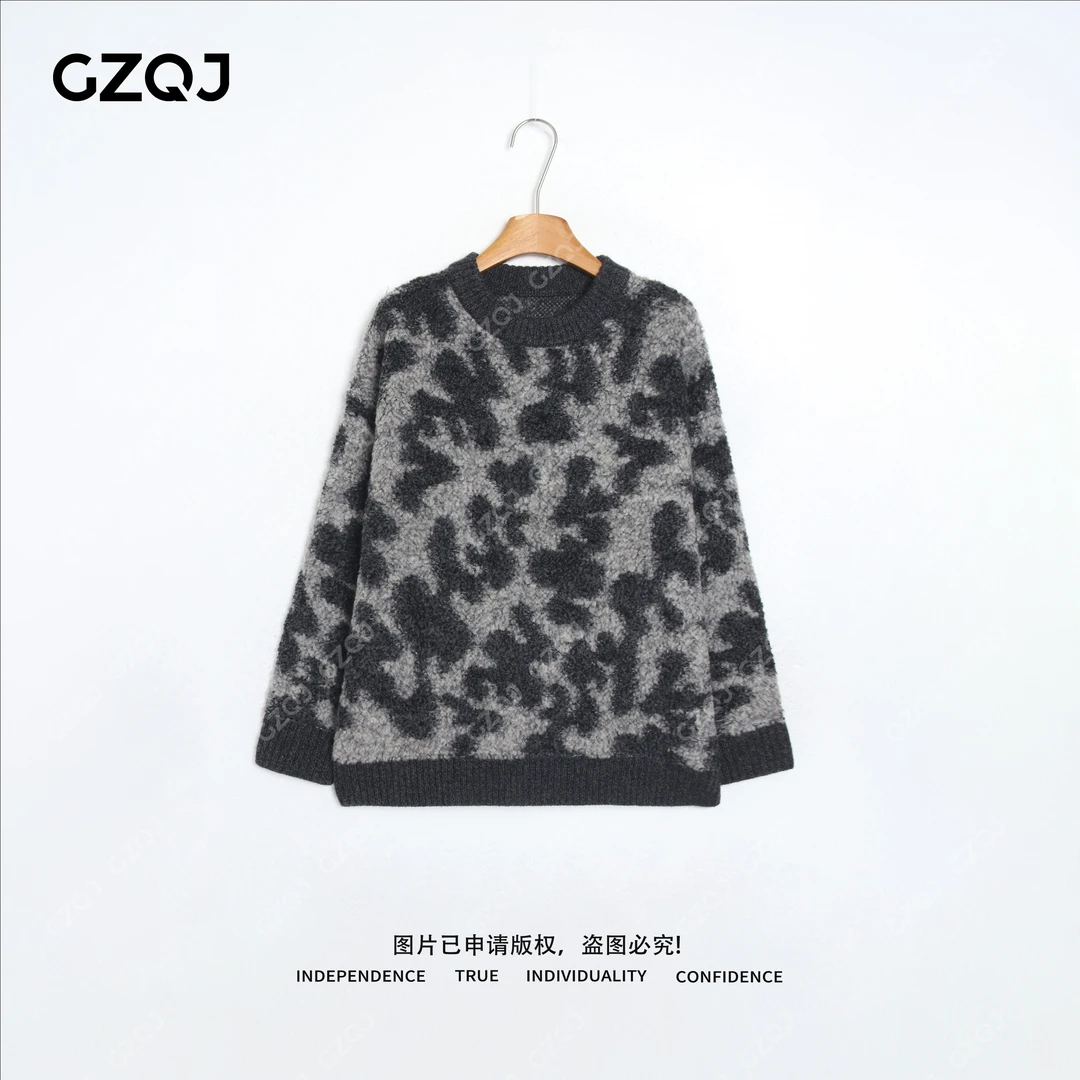 广州琴姐【灵豹织语】时尚豹纹毛衣女冬季新款绵羊毛针织衫 95319