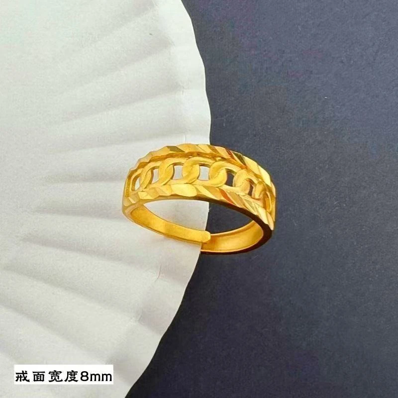 铜合金戒指 金色大气时尚麻花马鞭戒指批发环环相扣活口戒指批发
