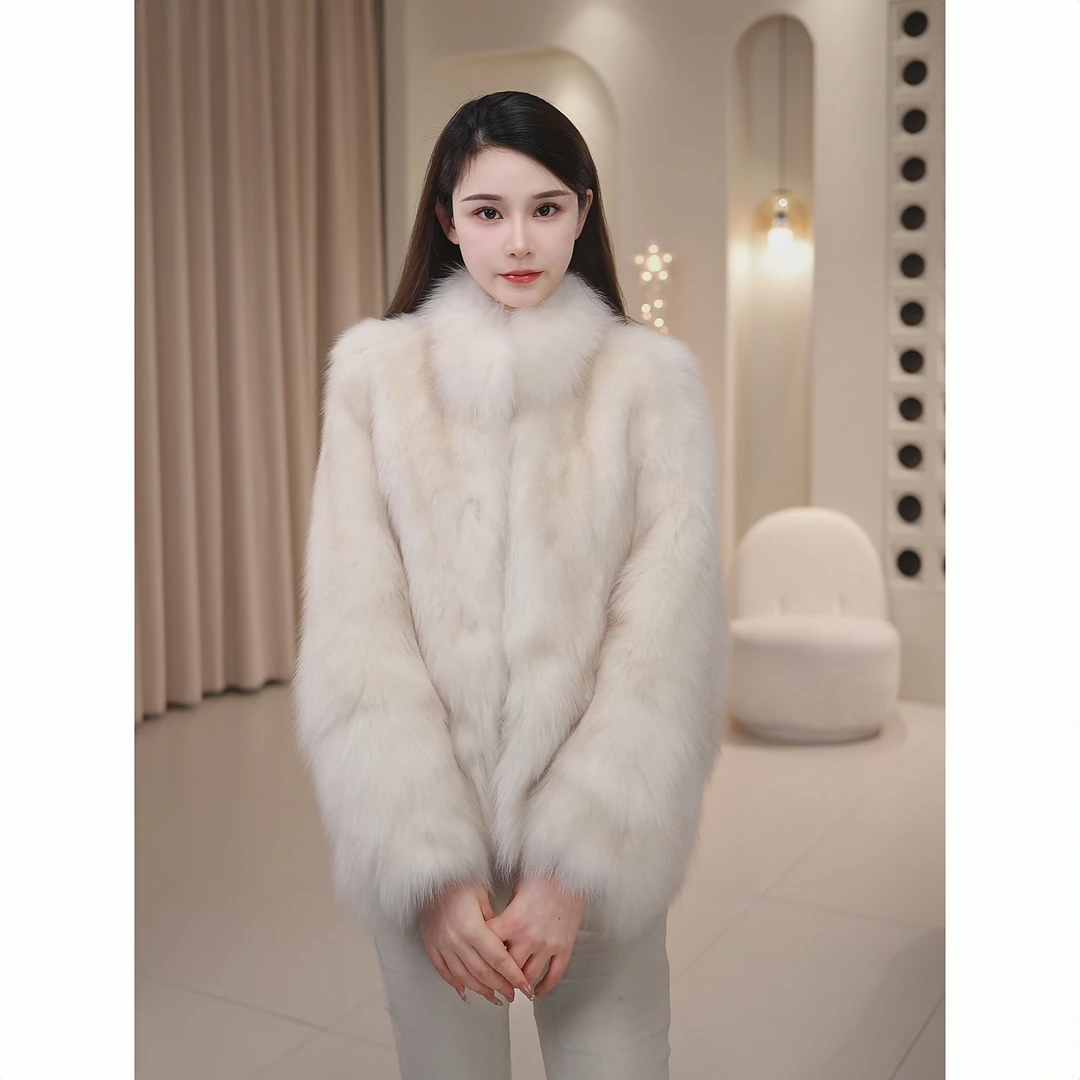 【甜柚柚】“贵女千金”狐狸毛腹毛砍毛立领短款皮草外套A25-8004