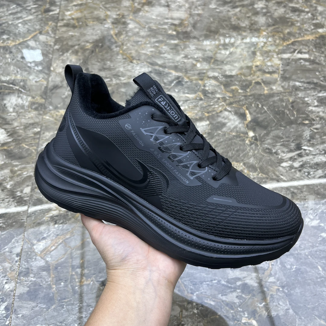 厚底男鞋加绒保暖棉鞋系带鞋子百搭时尚休闲运动鞋黑色户外健步鞋