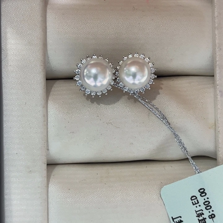 银S925镶嵌耳饰海水珍珠7-8mm2号