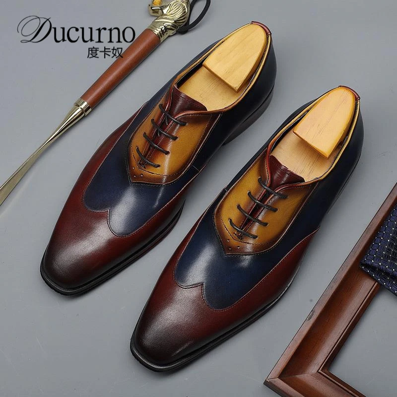 英伦布洛克男鞋高端个性复古拼色新郎婚礼结婚鞋发型师商务皮鞋男