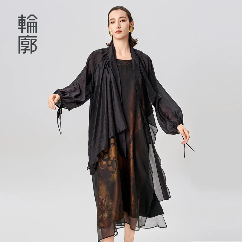 轮廓清风吟不对称衬衫女士时尚休闲轻薄衬衫L242Y025