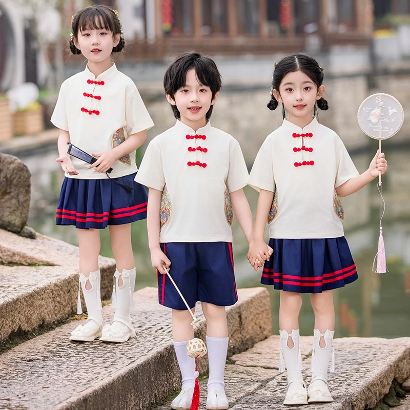 儿童夏装中国风运动班服套装帅气时髦女童衣服宝宝男童短袖两件套