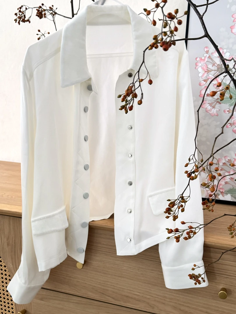 2025新款04双皱100%桑蚕丝白色绿色土黄色黑色外套SD24222