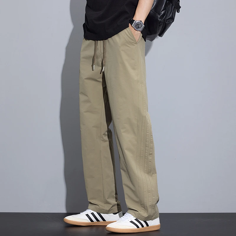 Kuvine2025秋季款抽绳休闲裤宽松直筒潮牌男装垂感痞帅舒适长裤子