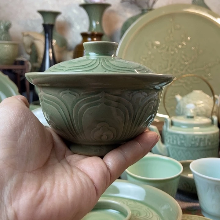 随**意耀州窑手工盖碗