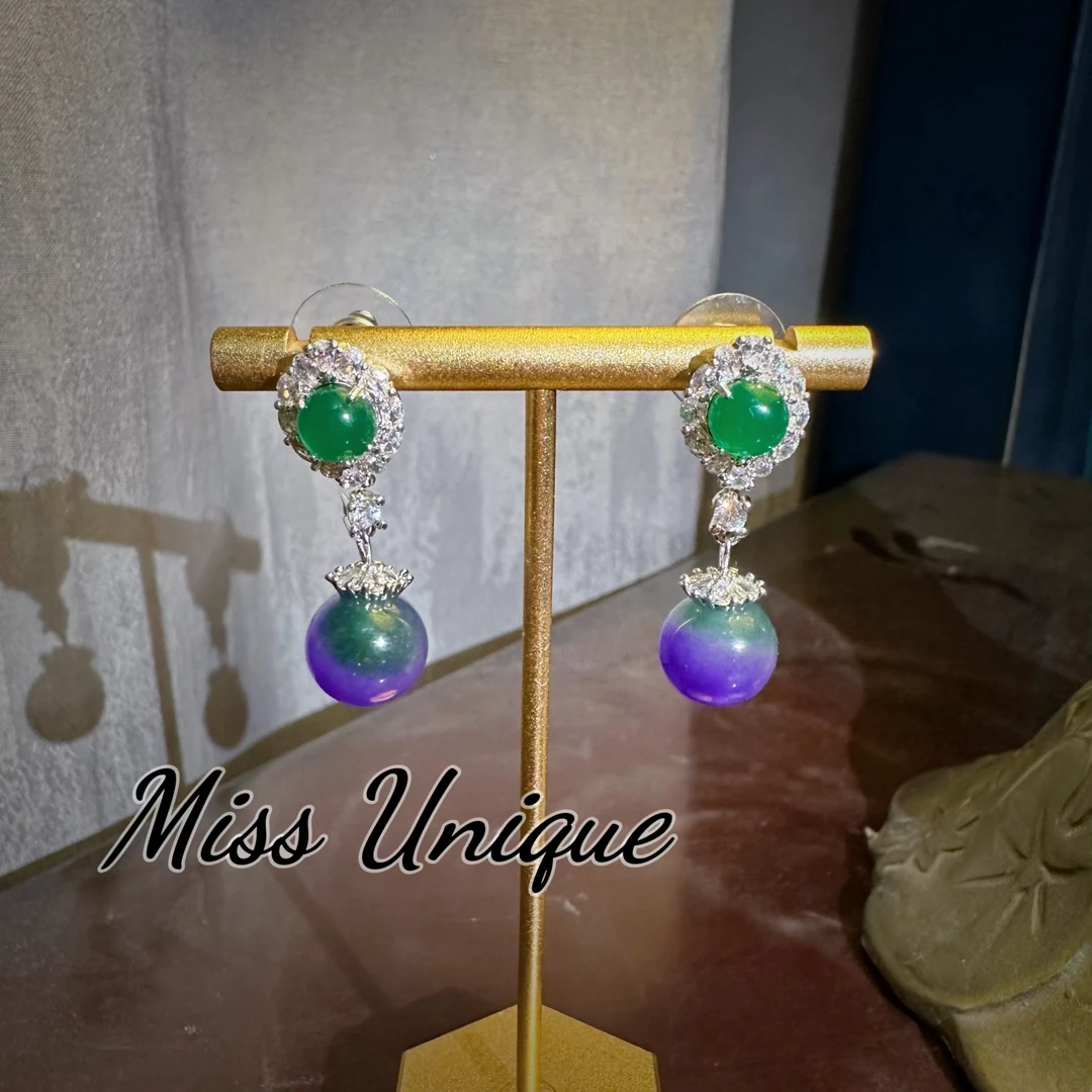 S2417冰冰紫绿珠珠耳环