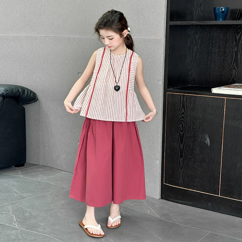 女童套装无袖T夏装2025新款儿童洋气中大童韩版宽松阔腿裤两件套t