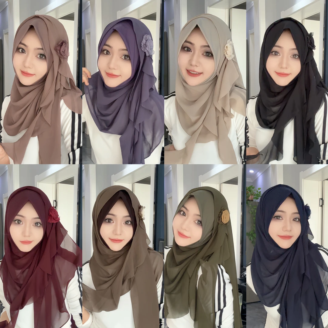 MY77(蔷薇)雪纺拼接水晶麻套头绕巾