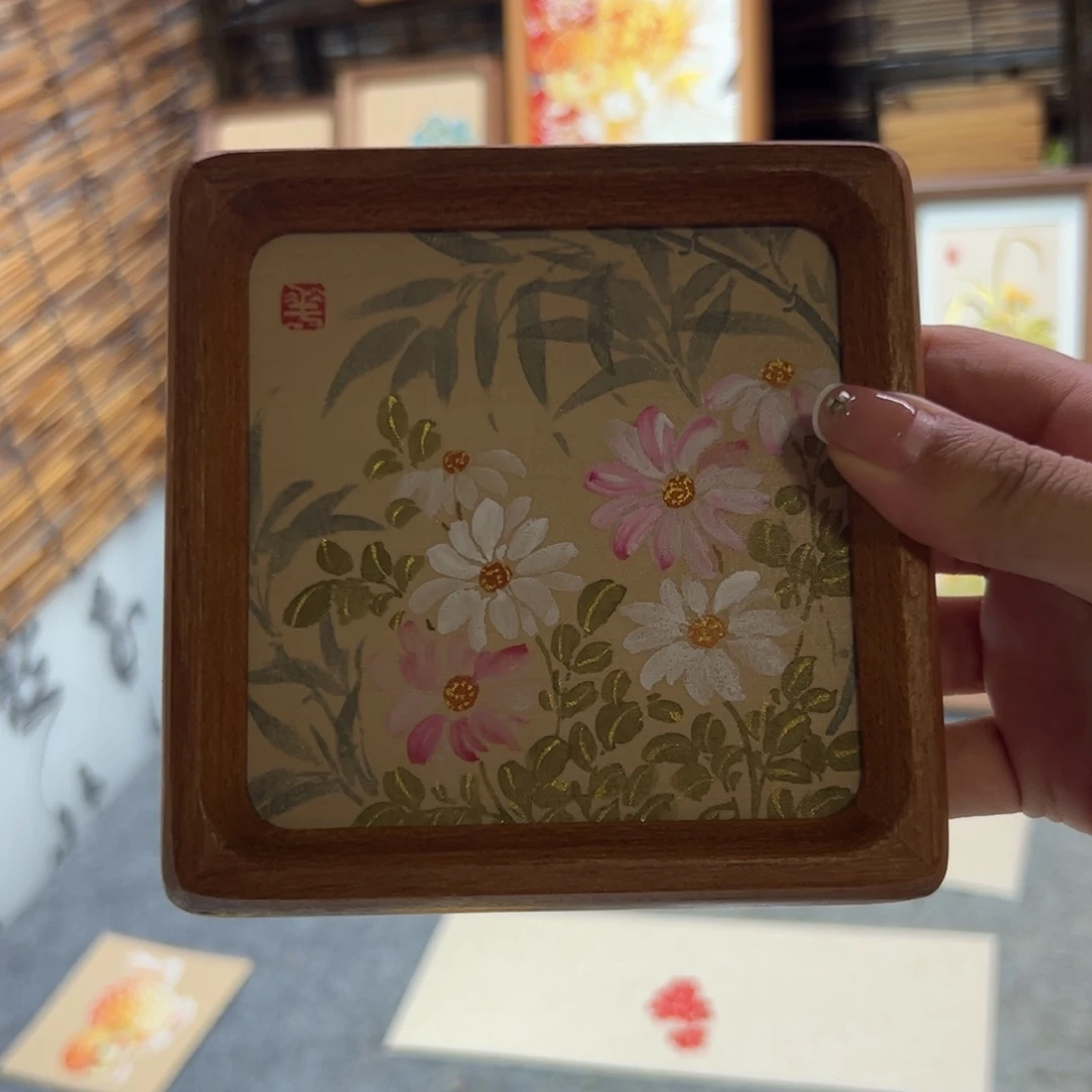 国画雏菊竹子手绘国画