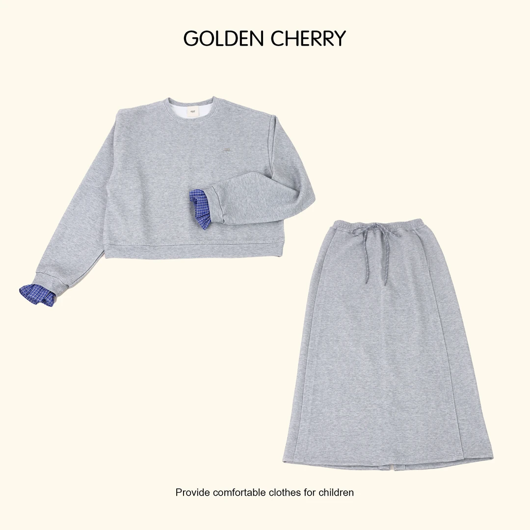 【金樱桃Golden cherry】亲子兰格袖口灰色套装288031