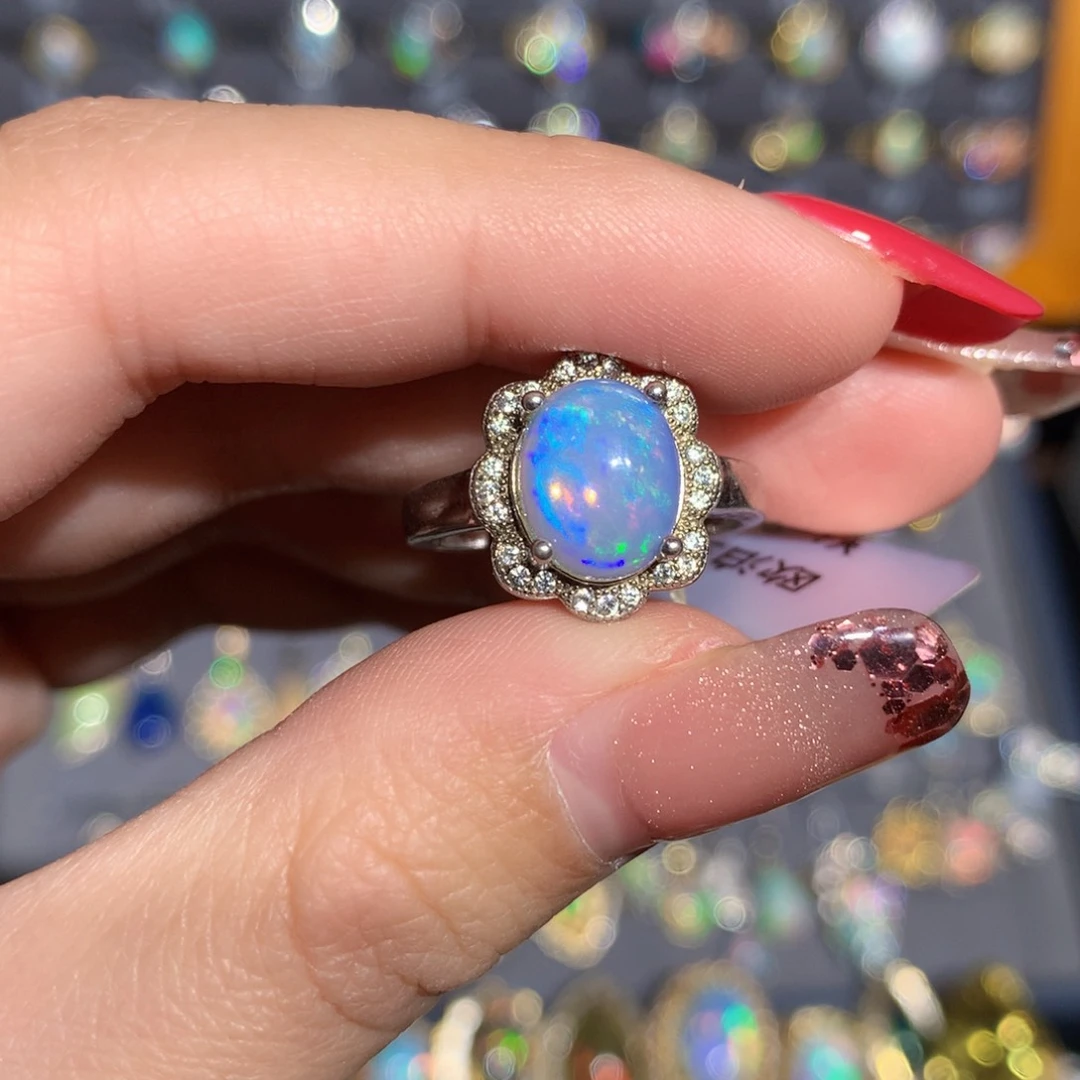 银S925镶嵌欧泊欧泊戒指y