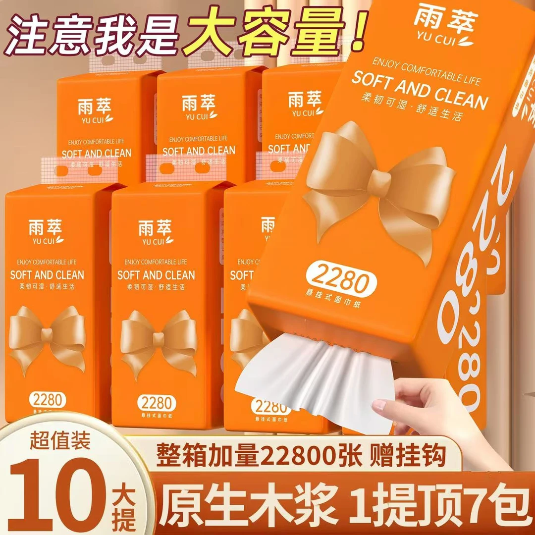 【整箱22800张】10提纸巾大抽纸家用实惠装【送3个挂钩】加厚悬挂巾纸