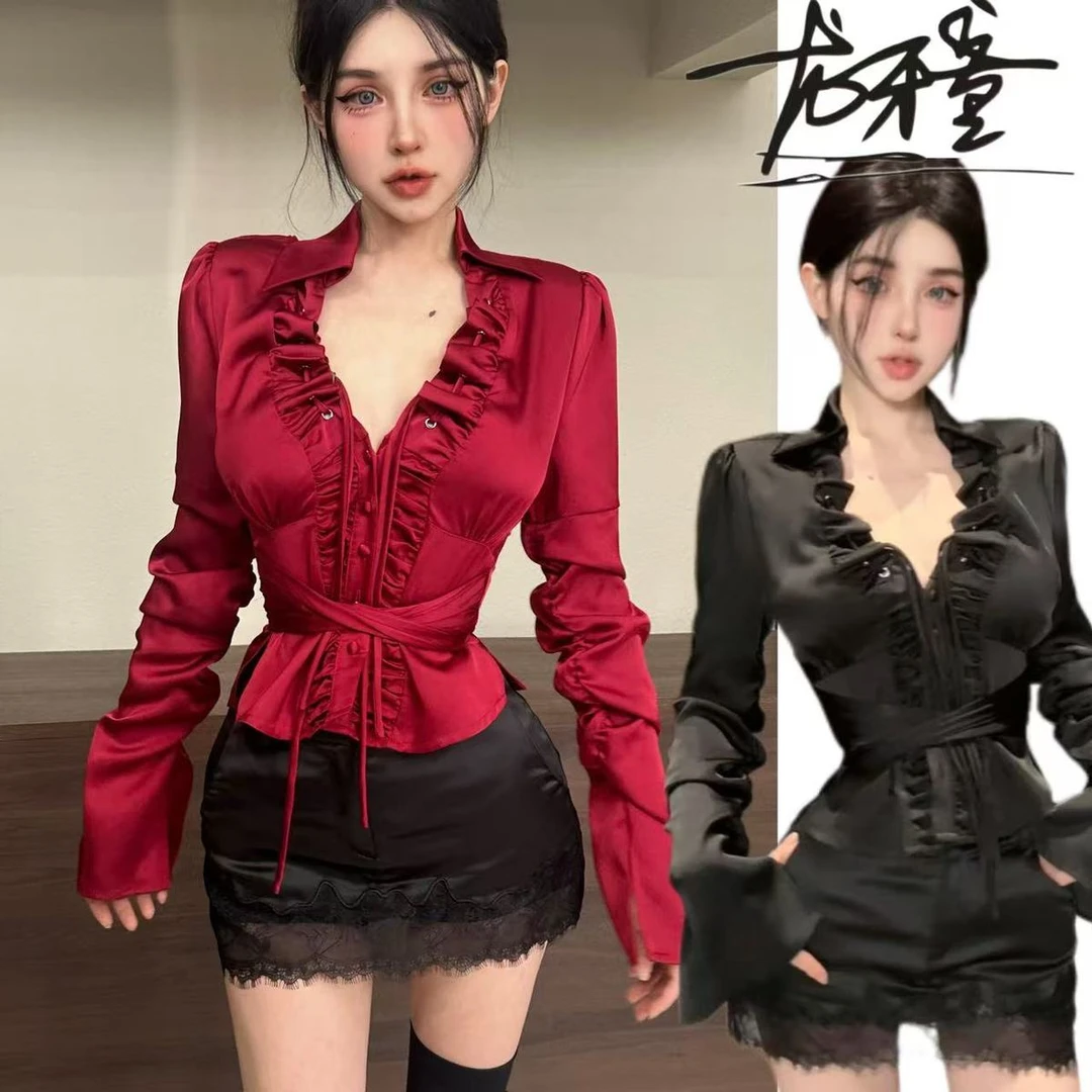 龙牙童推荐【吸血鬼日记】显瘦衬衫气质衬衣长袖性感收腰修身设计