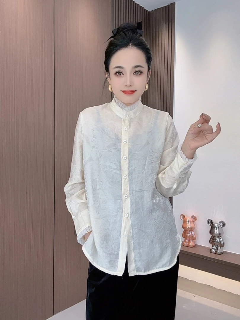 浮光精致早秋褶皱花边领微喇长袖衬衫6688女生韩系ins衣服