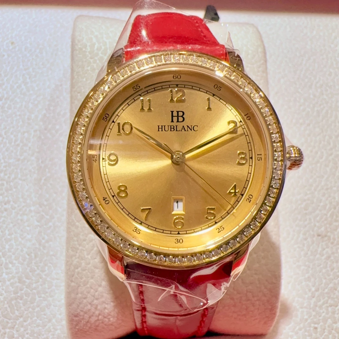 女士金表999足金石英机芯日历显示镶钻真皮防水气质时尚经典女款