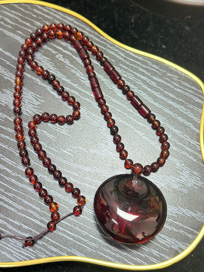 【正品保障】血药珀满血紫杉醇平安扣精美项链